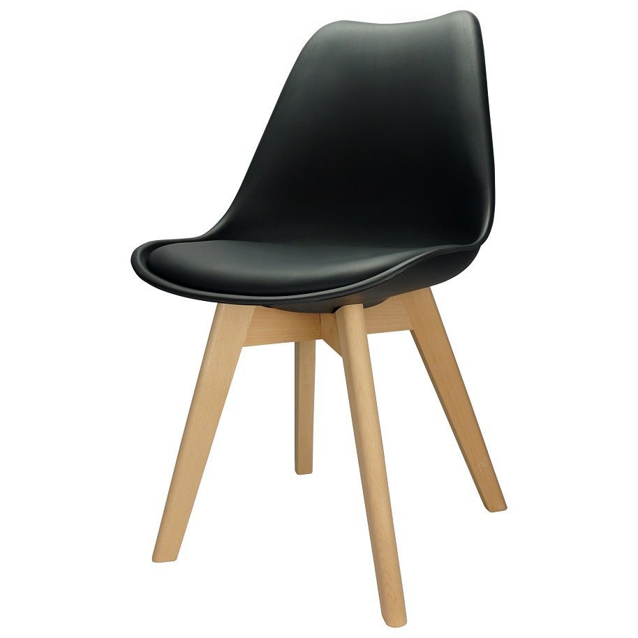 Kit 4 Cadeiras Charles Eames Leda Design Wood Estofada Base Madeira - Preta - 2