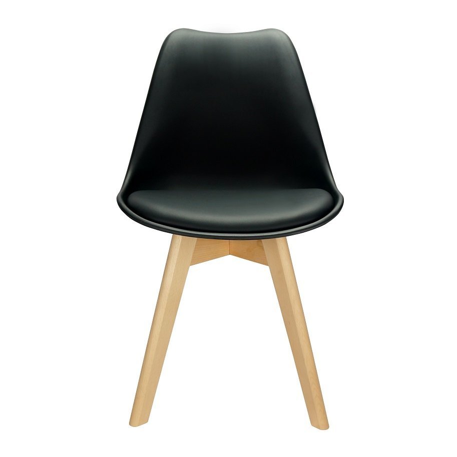 Kit 4 Cadeiras Charles Eames Leda Design Wood Estofada Base Madeira - Preta - 4