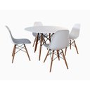 Ver imagem 1 de Conjunto Mesa 4 Cadeiras Brancas Eames Eiffel 90cm Base Madeira Tampo Branco