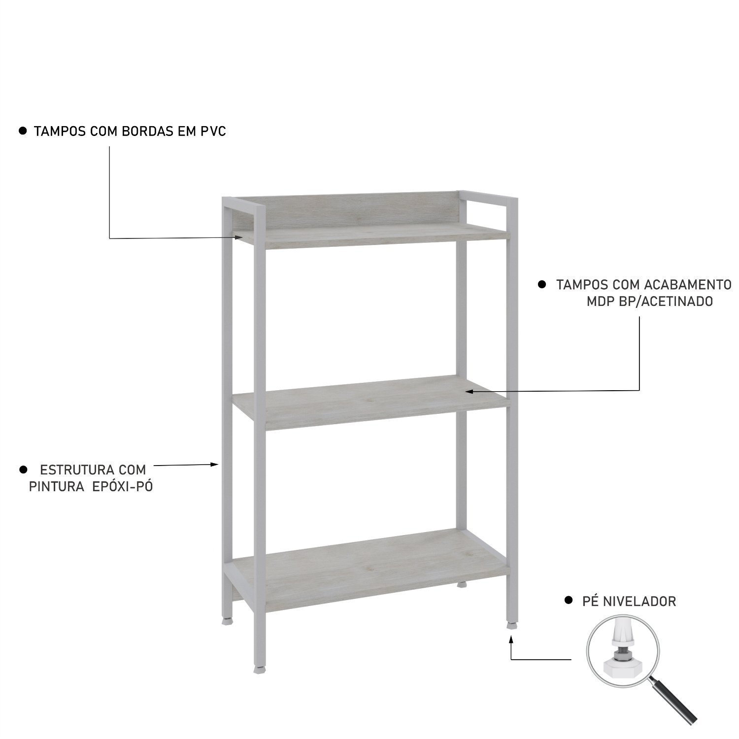 Estante para Livros Industrial 3 Prateleiras 104cmx60cm Active Yescasa - 5