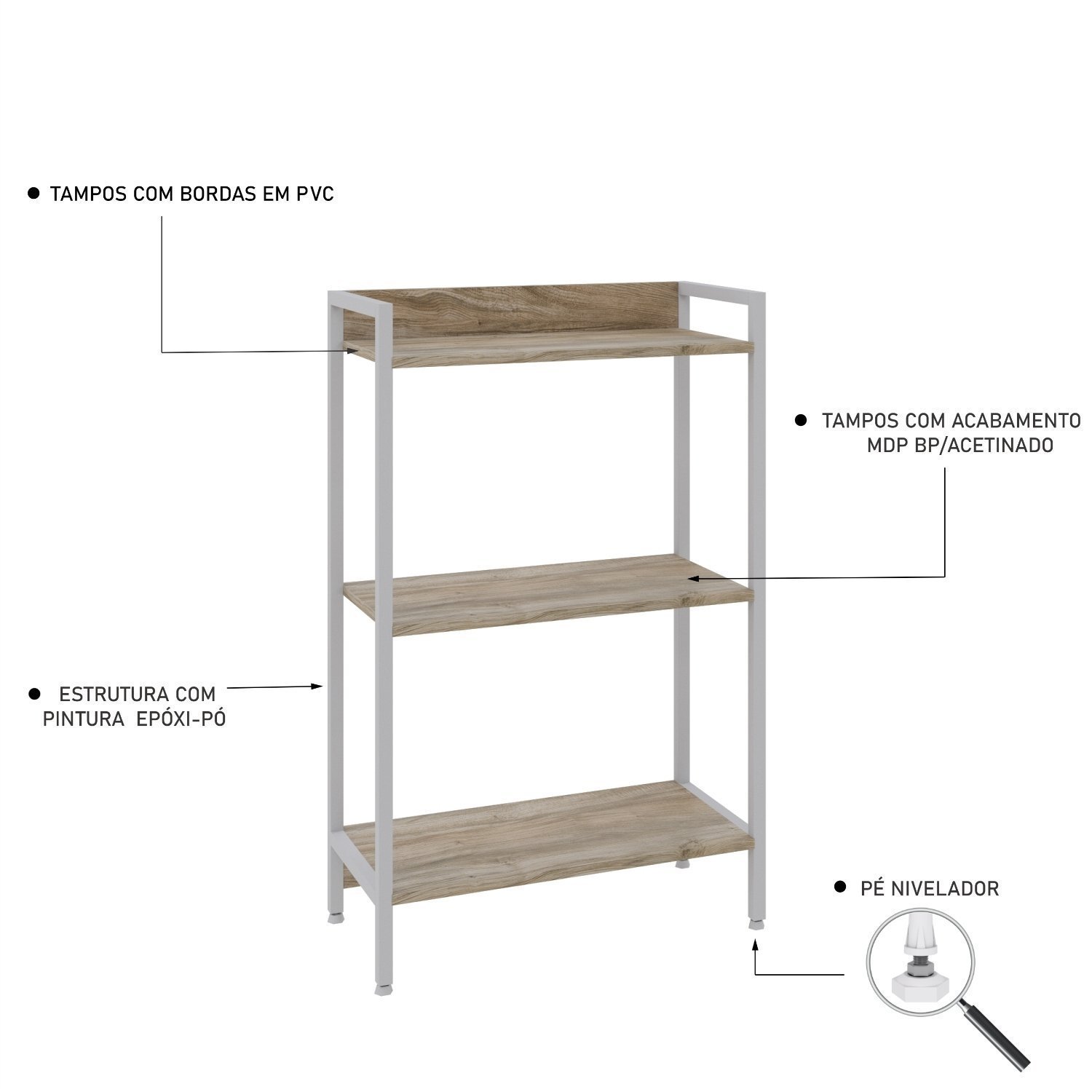 Estante para Livros Industrial 3 Prateleiras 104cmx60cm Active Yescasa - 5