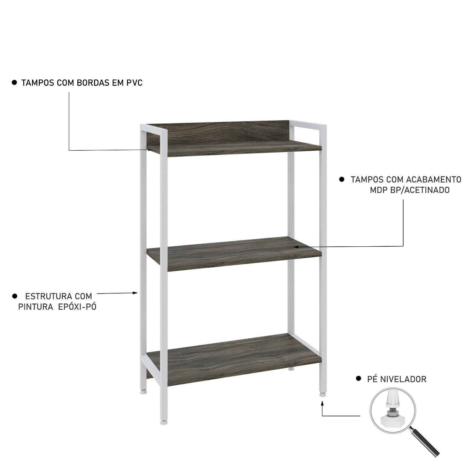 Estante para Livros Industrial 3 Prateleiras 104cmx60cm Active Yescasa - 5