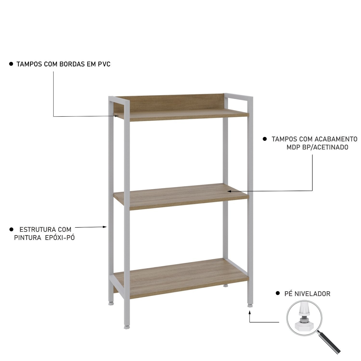 Estante para Livros Industrial 3 Prateleiras 104cmx60cm Active Yescasa - 5