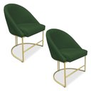 Ver imagem 1 de Kit 02 Cadeiras Poltrona de Jantar Bela Suede Verde Base Metálica Industrial Dourado - Pallazio