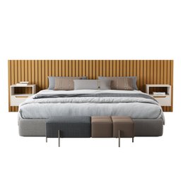 Cabeceira Ripada Maracá King 320cm MDF/MDP com 2 Mesa de Cabeceira Jatobá - 3