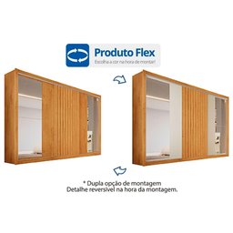 Guarda Roupa Casal Vitória C/6 Gavetas e 3 Portas de Correr 1 Ripada C/2 Espelhos Peroba/off White/ - 4