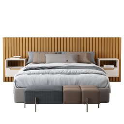 Cabeceira Ripada Maracá Queen 267cm MDF/MDP com 2 Mesas de Cabeceira Jatobá - 3