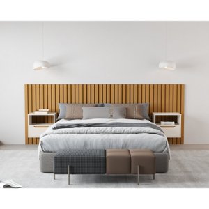 Cabeceira Ripada Maracá Queen 267cm MDF/MDP com 2 Mesas de Cabeceira Jatobá