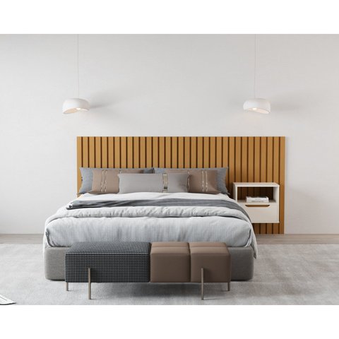 Cabeceira Ripada Maracá Queen 215cm MDF/MDP com 1 Mesa de Cabeceira Jatobá Bege