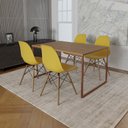 Ver imagem 1 de Mesa Industrial Base Ferro Cobre 137x90 Tampo Amêndoa 4 Cadeiras Eiffel Madeira Assento Amarelo