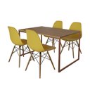 Ver imagem 2 de Mesa Industrial Base Ferro Cobre 137x90 Tampo Amêndoa 4 Cadeiras Eiffel Madeira Assento Amarelo