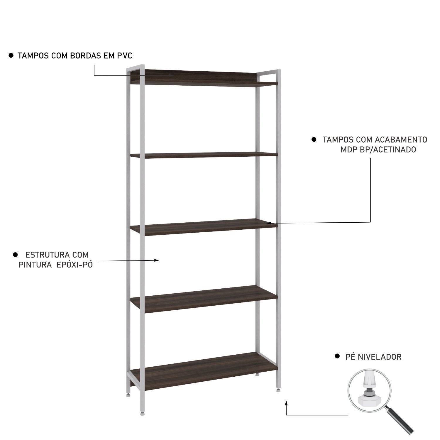 Estante para Livros Industrial Aço Multiuso 5 Prateleiras 187cmx80cm Active Yescasa - 5