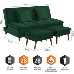 Sofá Cama Vegas com 2 Puffs e Pé de Madeira Talento Móveis - 2