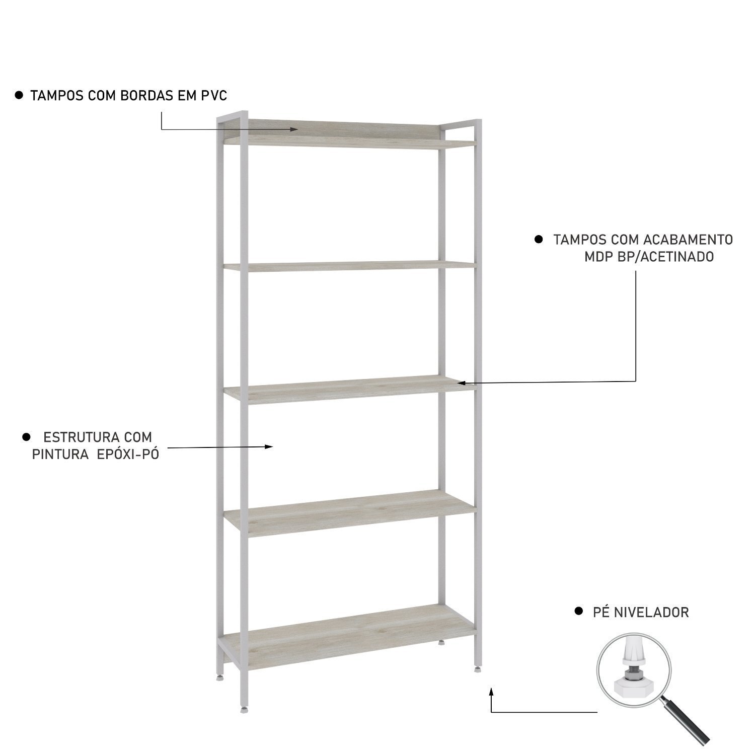 Estante para Livros Industrial Aço Multiuso 5 Prateleiras 187cmx80cm Active Yescasa - 5