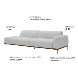 Sofá Living Unne 3 Lugares 210cm Terminal Direito Bouclé Cinza Claro - Nexta Casa - 3