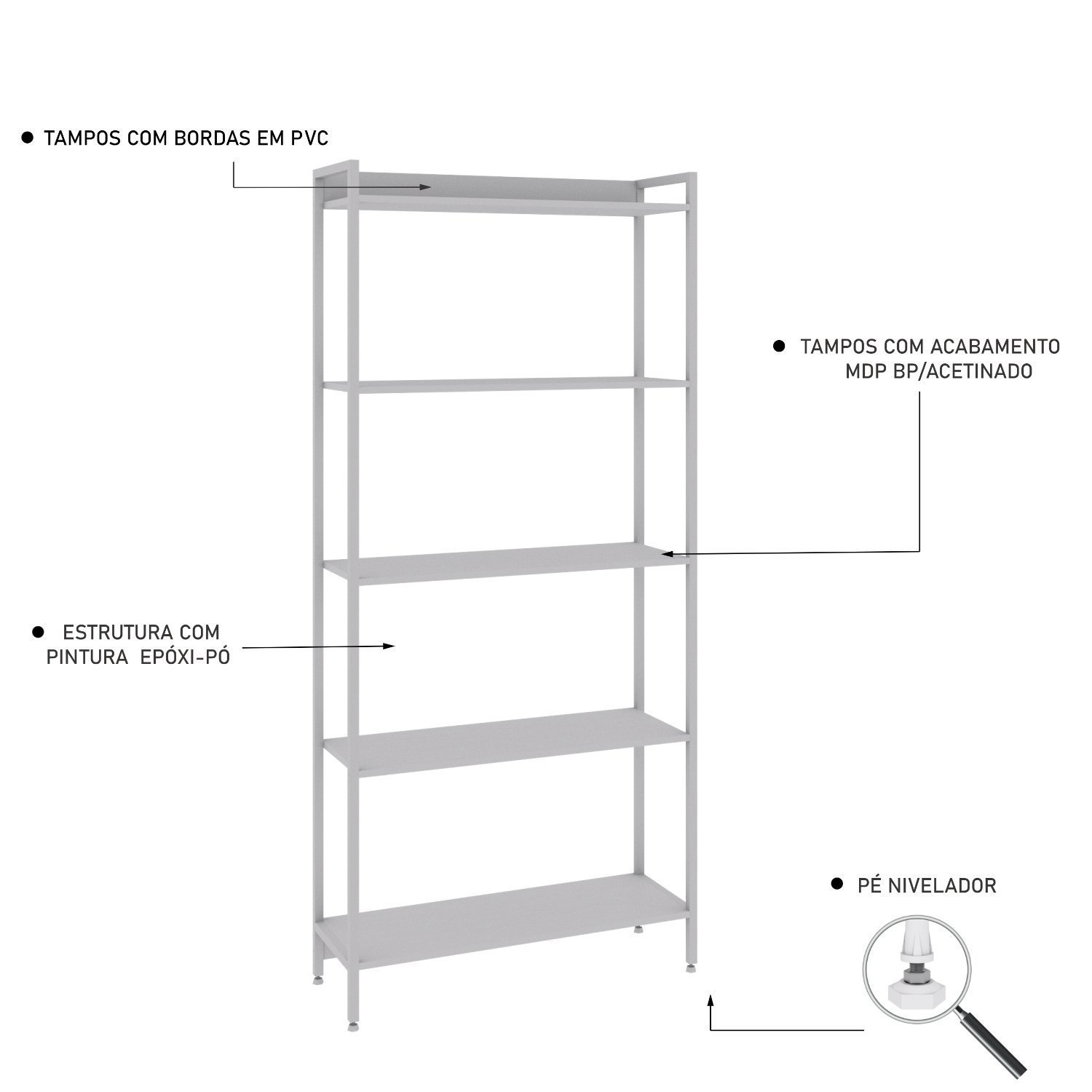 Estante para Livros Industrial Aço Multiuso 5 Prateleiras 187x80cm Active Yescasa - 5