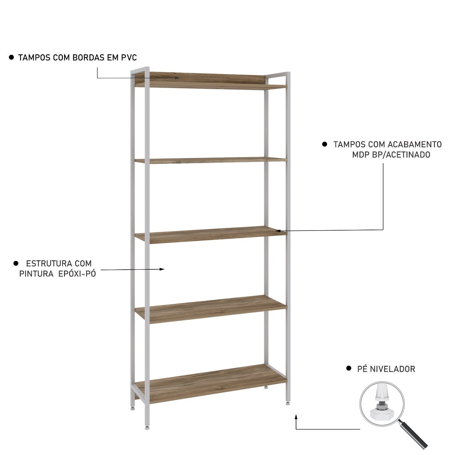 Estante para Livros Industrial Aço Multiuso 5 Prateleiras 187cmx80cm Active Yescasa - 5