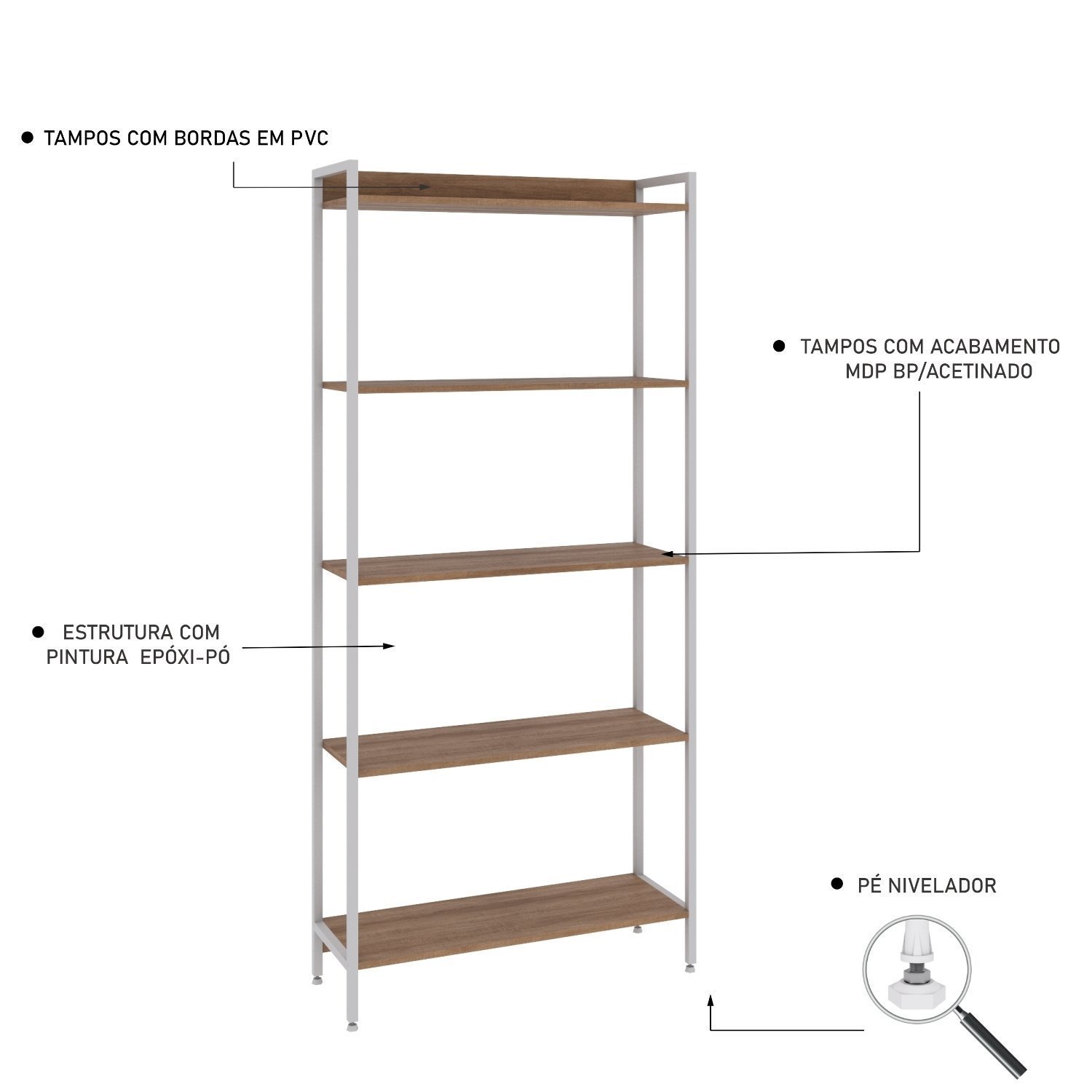 Estante para Livros Industrial Aço Multiuso 5 Prateleiras 187cmx80cm Active Yescasa - 5