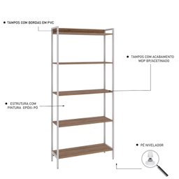 Estante para Livros Industrial Aço Multiuso 5 Prateleiras 187cmx80cm Active Yescasa - 5