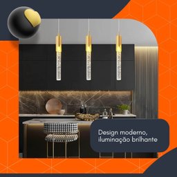 Pendente de Cristal Vidro Bolhas 3 em 1 Bivolt Lavabo Quarto - 5