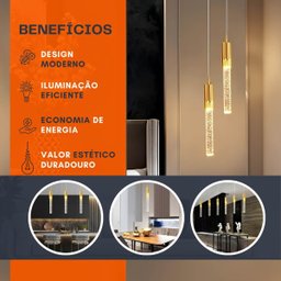 Pendente de Cristal Vidro Bolhas 3 em 1 Bivolt Lavabo Quarto - 3
