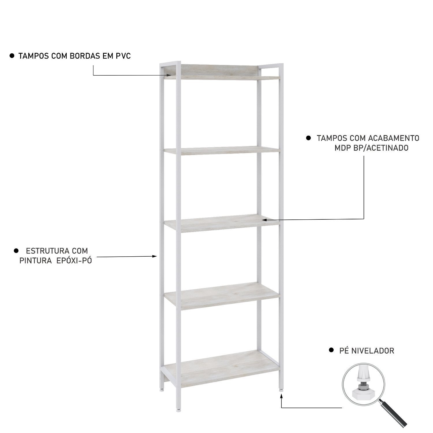 Estante para Livros Industrial Aço Multiuso 5 Prateleiras 187cmx60cm Active Yescasa - 5