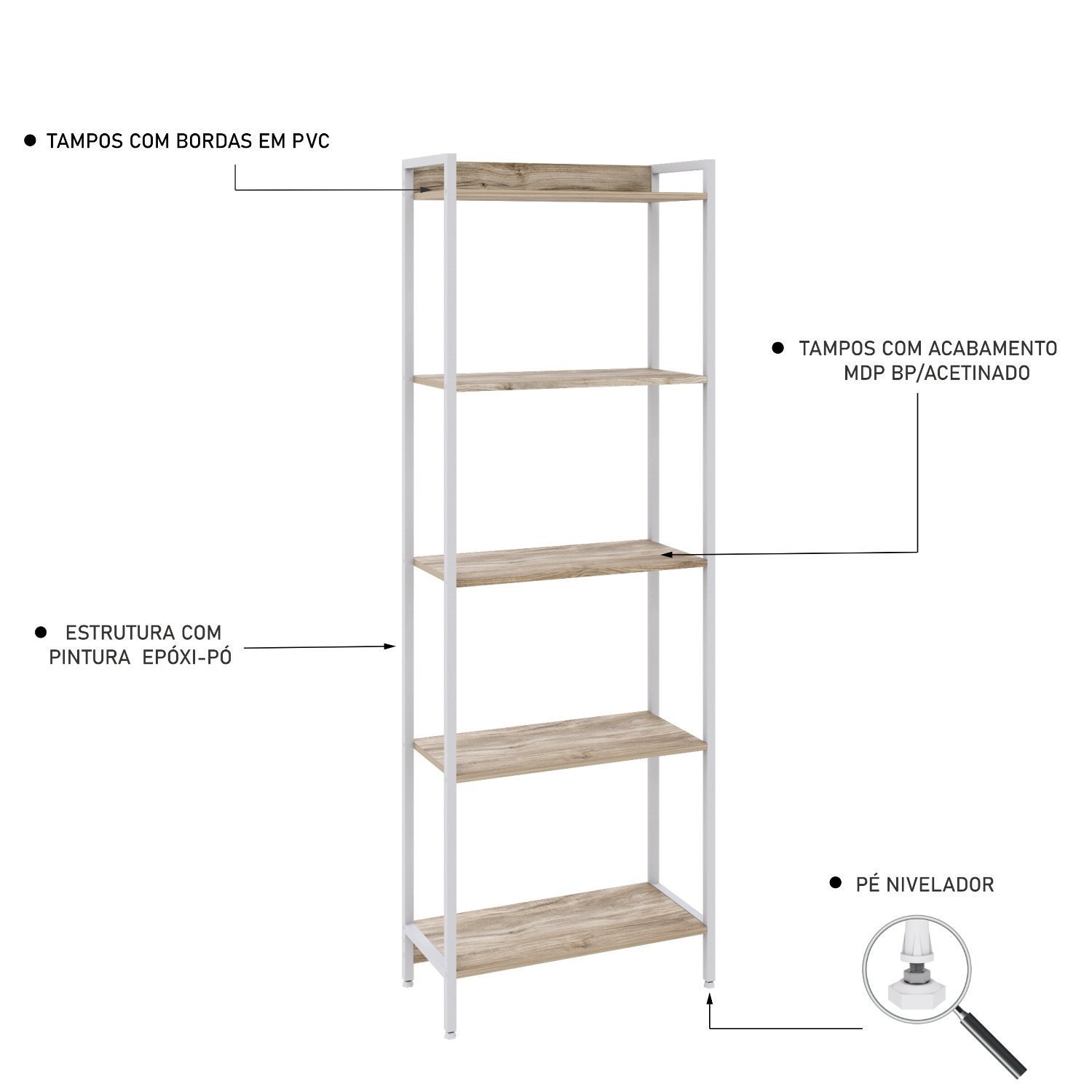 Estante para Livros Industrial Aço Multiuso 5 Prateleiras 187cmx60cm Active Yescasa - 5