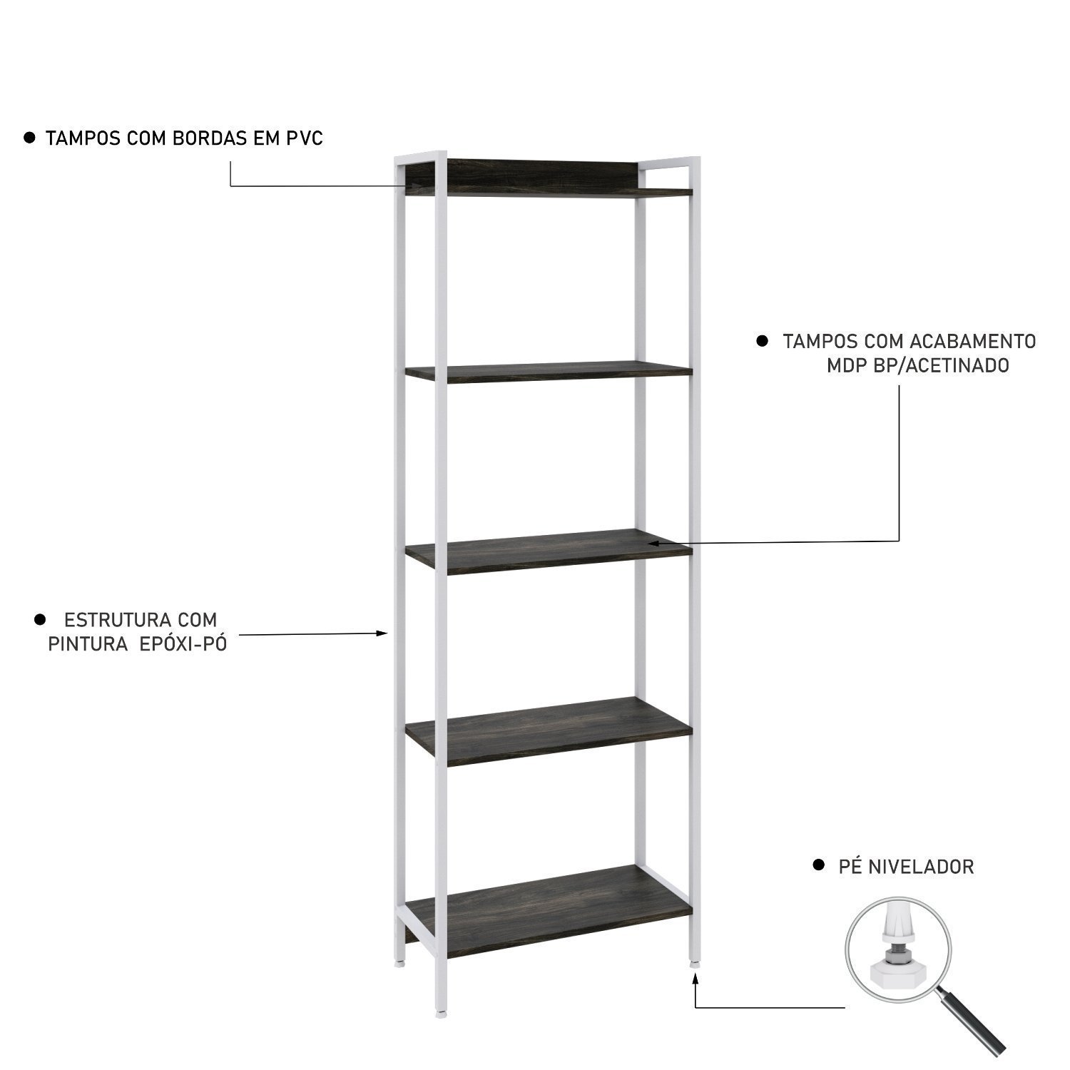 Estante para Livros Industrial Aço Multiuso 5 Prateleiras 187cmx60cm Active Yescasa - 5