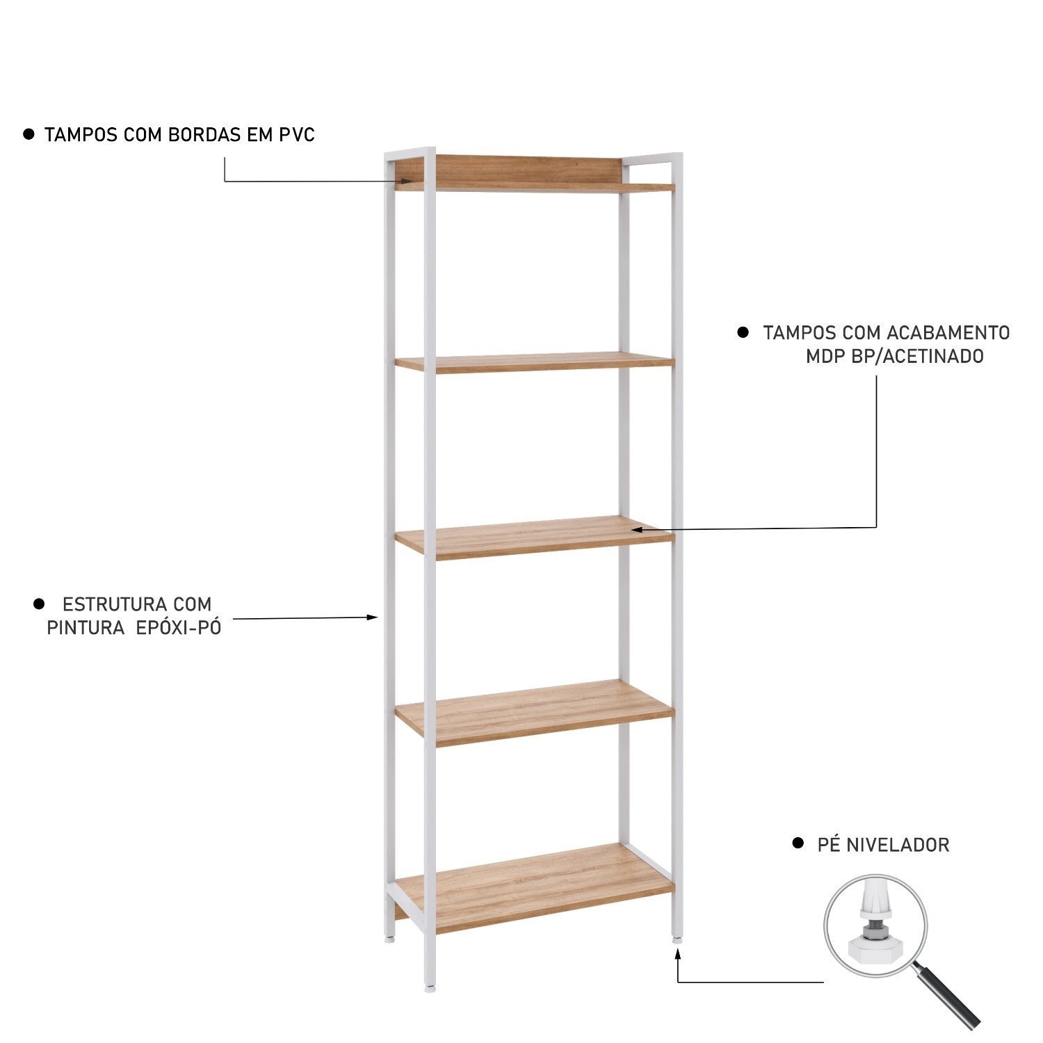 Estante para Livros Industrial Aço Multiuso 5 Prateleiras 187cmx60cm Active Yescasa - 5