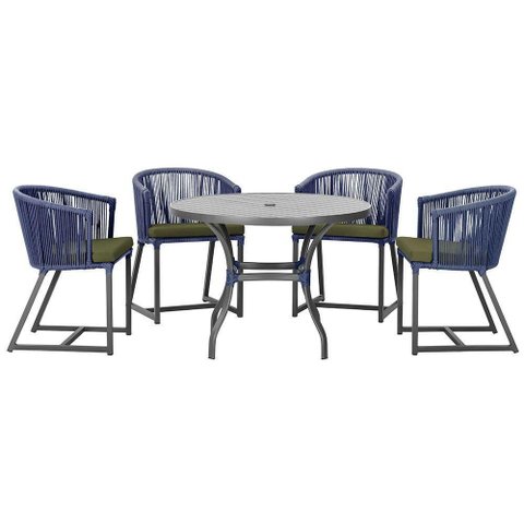 Mesa com 4 Cadeiras e Noronha Estofado 13 Trama Original Azul