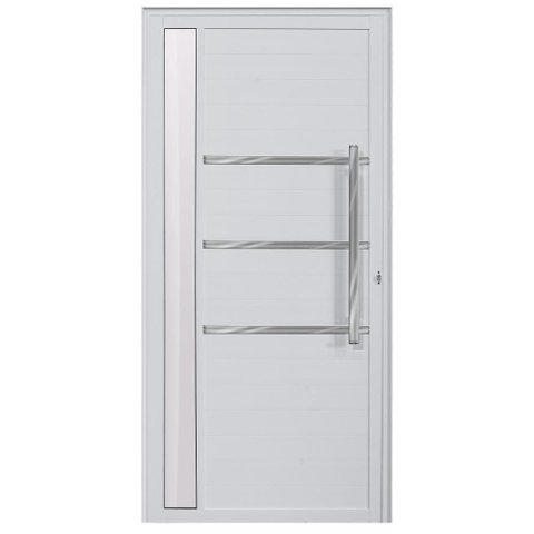 Porta de Giro Alumínio Branco Lambril c/Visor Lateral e Friso Px 80cm Maxx - 210x80 - Esquerda