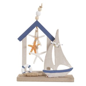 Enfeite de Natal Barco Branco e Azul 17x11,5cm | Formosinha