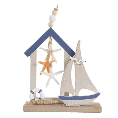 Enfeite de Natal Barco Branco e Azul 17x11,5cm | Formosinha