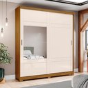 Ver imagem 1 de Guarda-roupa 200cm com Espelho 2 Portas de Correr 3 Gavetas Verg Henn - Nature/off White
