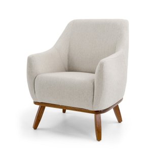 Poltrona Tecido Linho Base Madeira Paloma