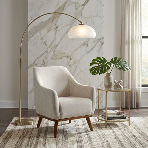 Poltrona Tecido Linho Base Madeira Paloma