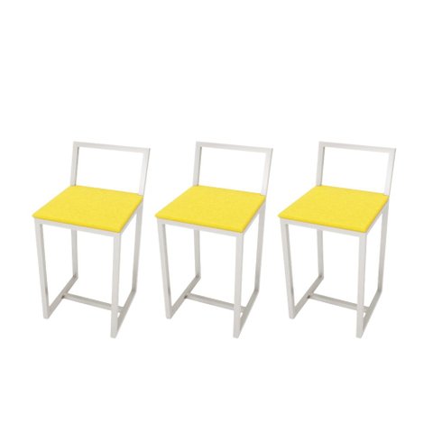 Kit 3 Banqueta Baixa Para Cozinha Industrial Assento Estofado White  