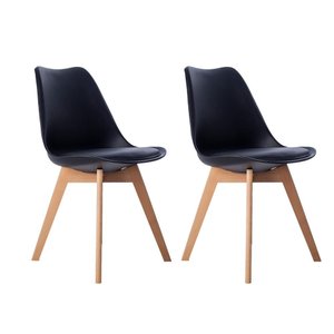 Kit 02 Cadeiras Leda Eames Jantar Cozinha com Assento Estofado Preto