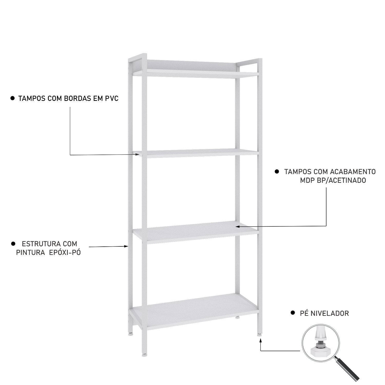 Estante para Livros Industrial Aço Multiuso 4 Prateleiras 146cmx60cm Active Yescasa - 5