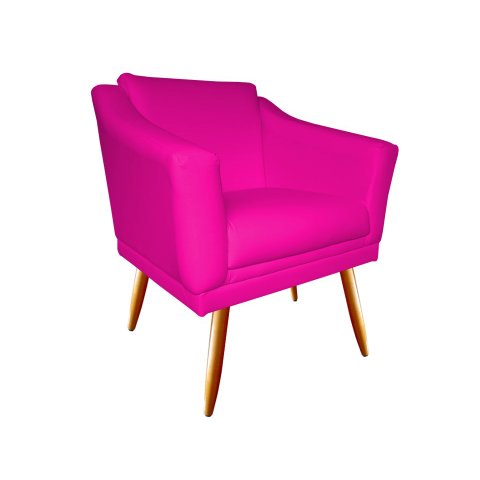 Poltrona Decorativa Agatha Couro Rosa Pink Pés Madeira Ms Decor