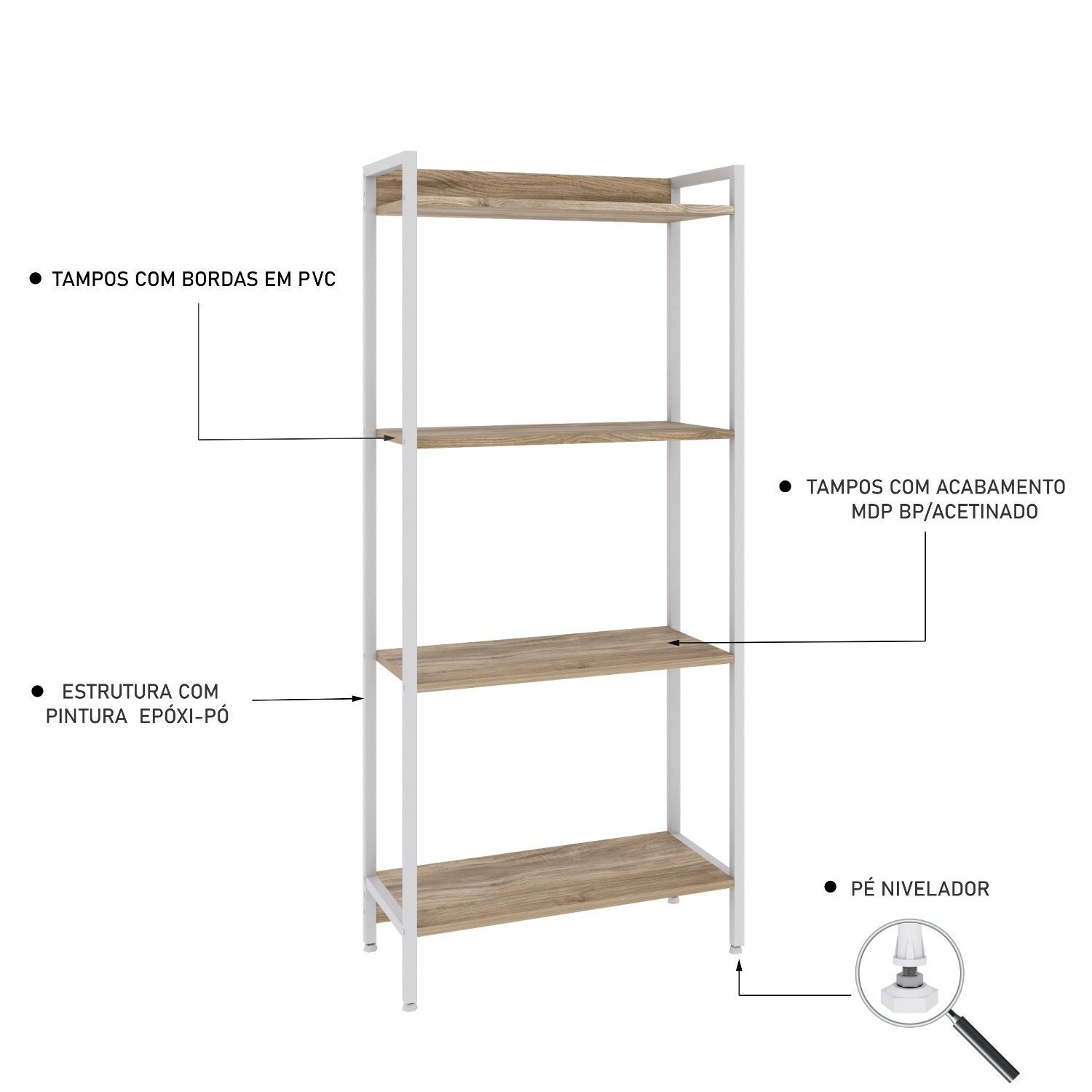 Estante para Livros Industrial Aço Multiuso 4 Prateleiras 146cmx60cm Active Yescasa - 5