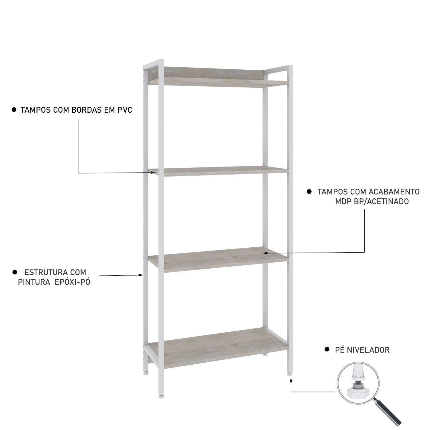 Estante para Livros Industrial Aço Multiuso 4 Prateleiras 146cmx60cm Active Yescasa - 5