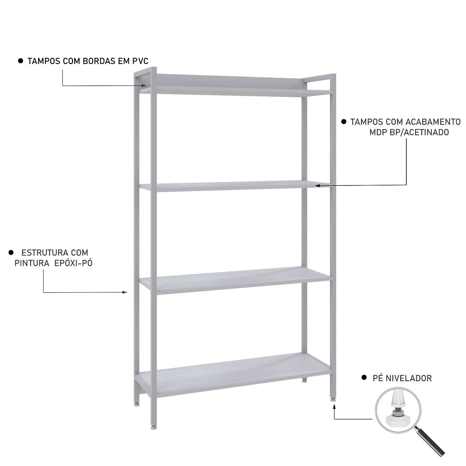 Estante para Livros Industrial Aço Multiuso 4 Prateleiras 146cmx80cm Active Yescasa - 5