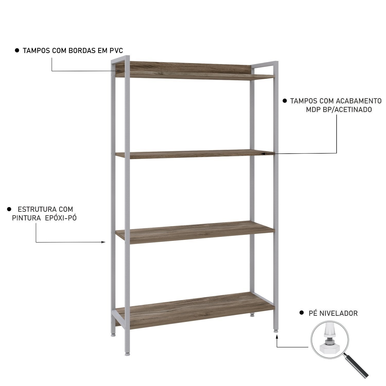 Estante para Livros Industrial Aço Multiuso 4 Prateleiras 146cmx80cm Active Yescasa - 5