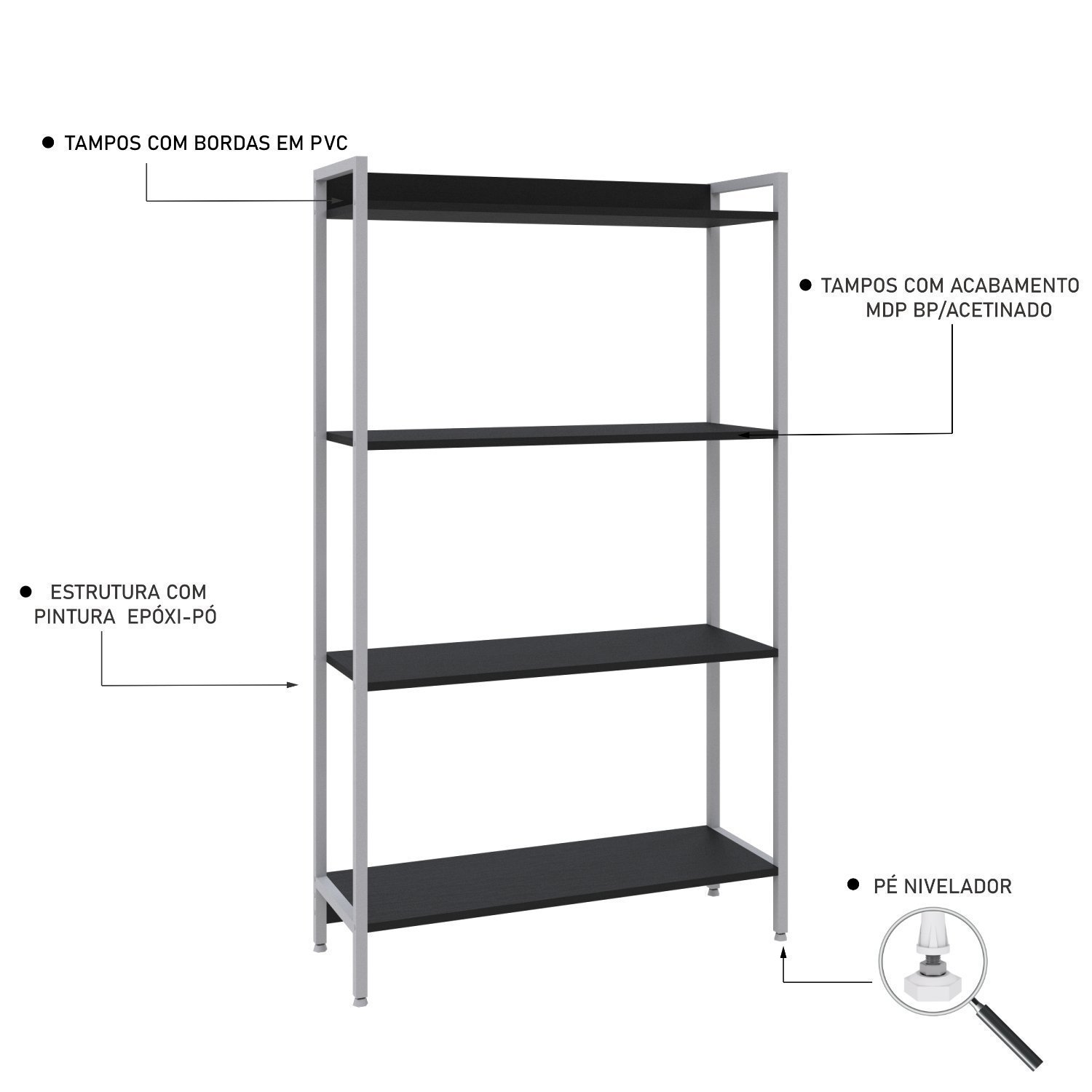 Estante para Livros Industrial Aço Multiuso 4 Prateleiras 146cmx80cm Active Yescasa - 5