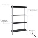 Ver imagem 5 de Estante de Livros Industrial 80CMX146CM Multiuso 4 Prateleiras Active Yescasa Preto