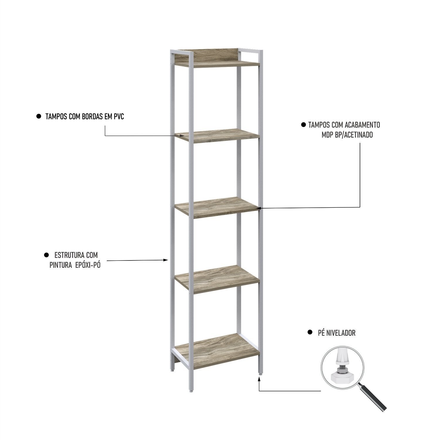 Estante para Livros Industrial Aço Multiuso 5 Prateleiras 187cmx45cm Active Yescasa - 5