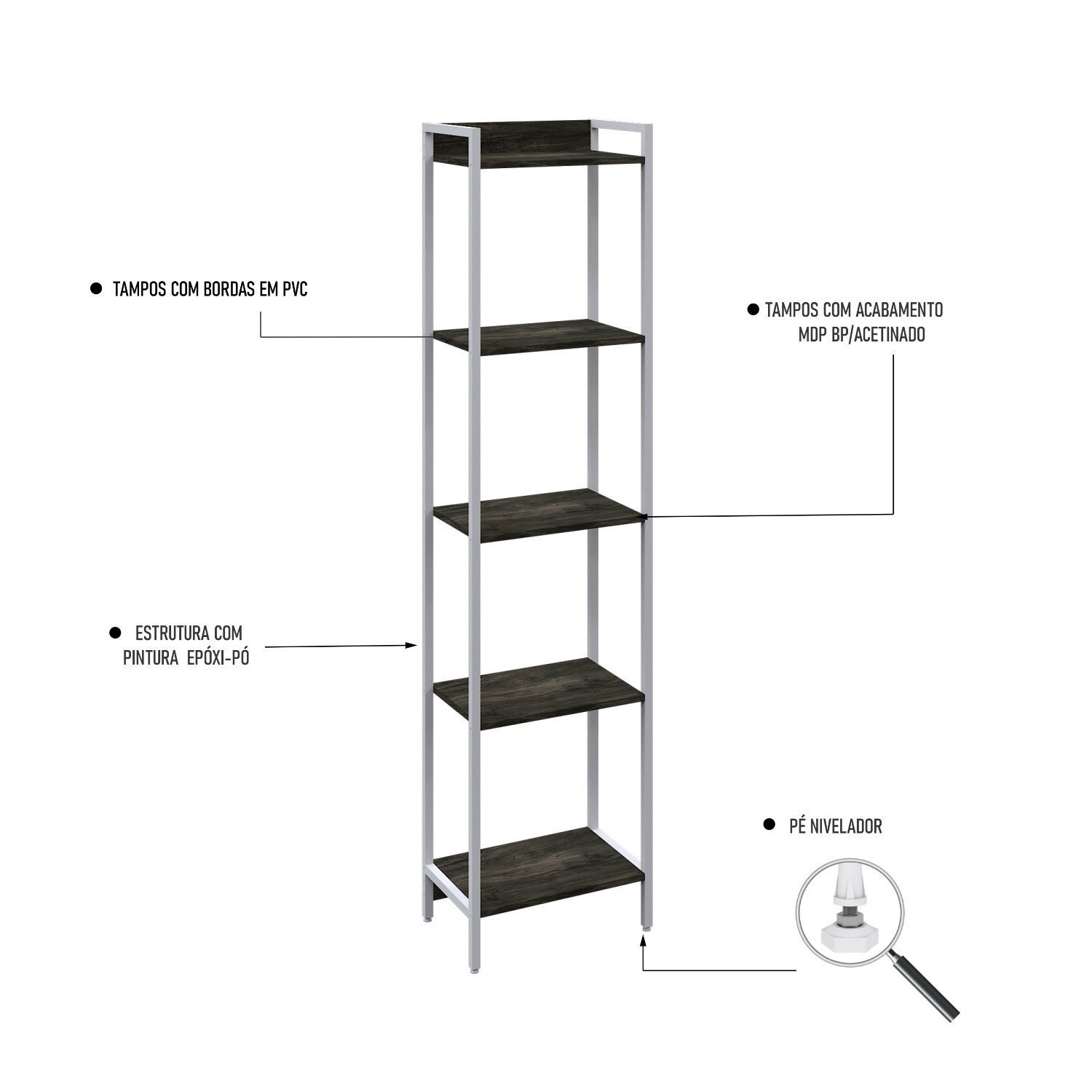 Estante para Livros Industrial Aço Multiuso 5 Prateleiras 187cmx45cm Active Yescasa - 5