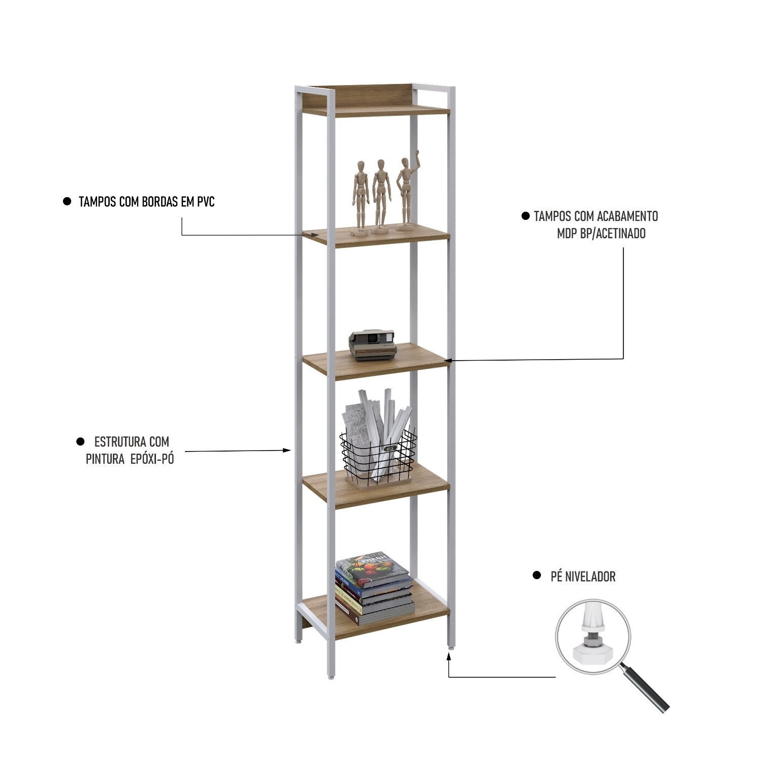 Estante para Livros Industrial Aço Multiuso 5 Prateleiras 187cmx45cm Active Yescasa - 5