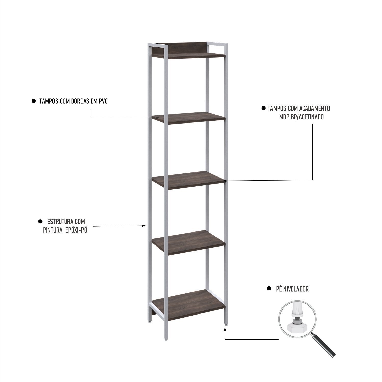 Estante para Livros Industrial Aço Multiuso 5 Prateleiras 187cmx45cm Active Yescasa - 5